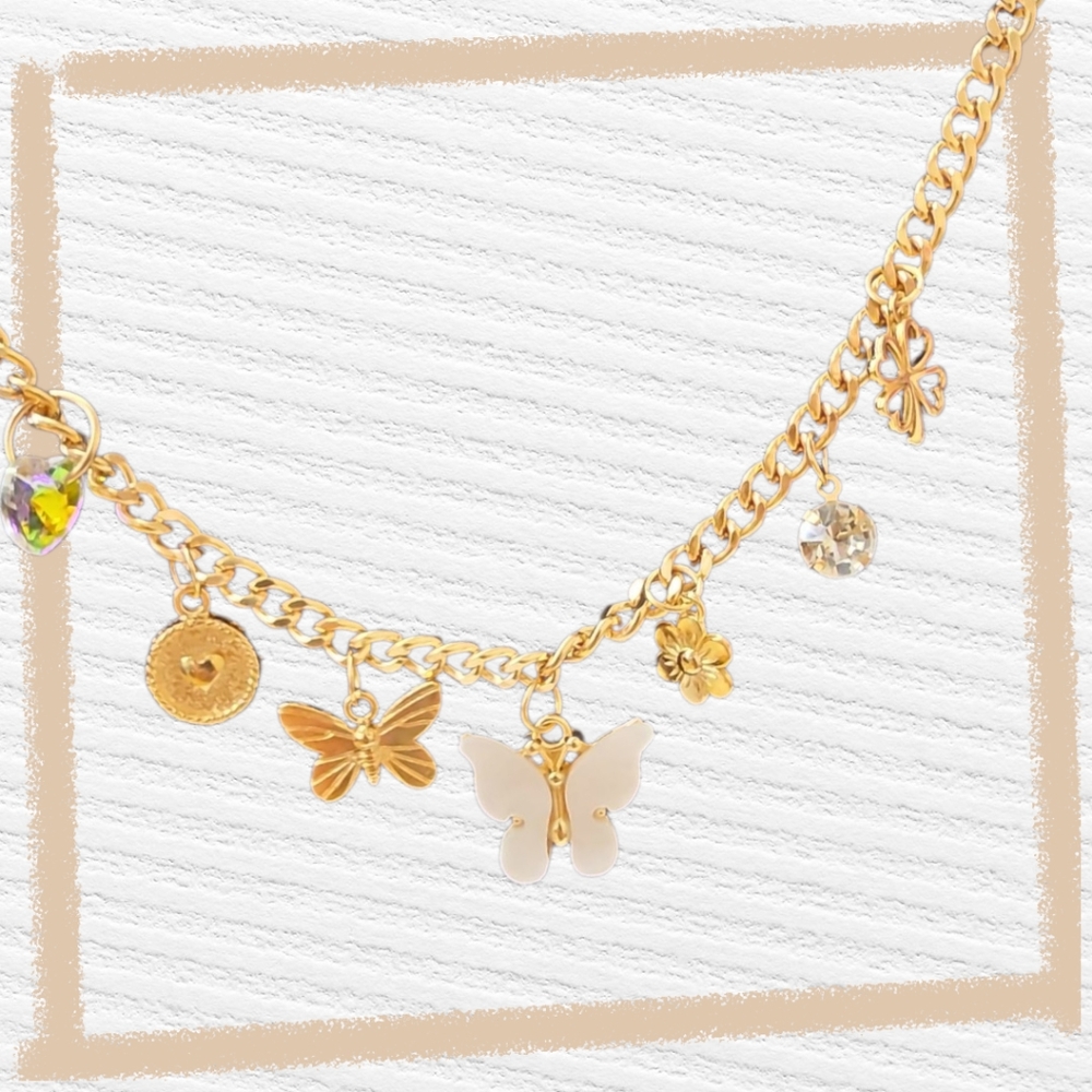 Gold Butterfly Charm Necklace Set w/ Earrings| Available In Several Colors - Picture 9 of 15